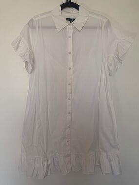 J. Crew White Ruffle-Sleeve Button Shirt Dress